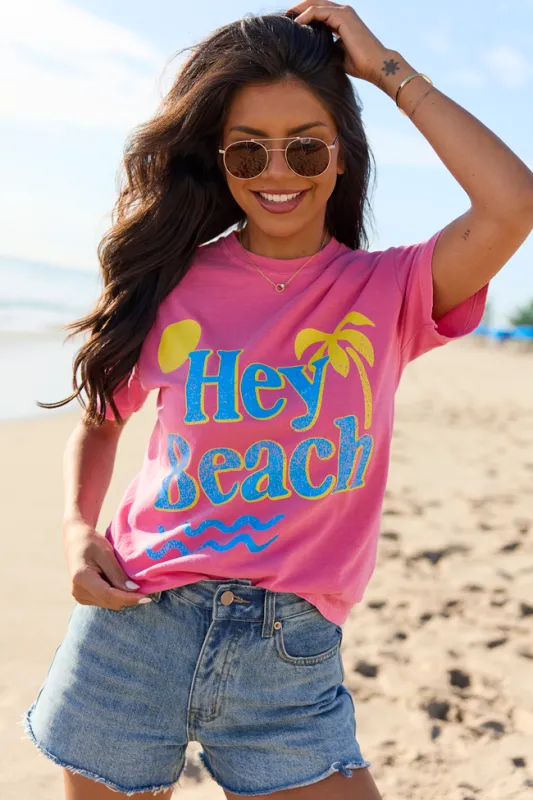 Hey Beach Pink Comfort Colors Graphic Tee made by Pink Lily