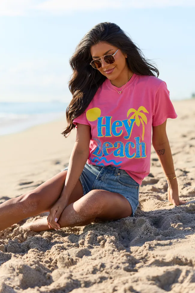 Hey Beach Pink Comfort Colors Graphic Tee sold by Pink Lily product image thumbnail 4