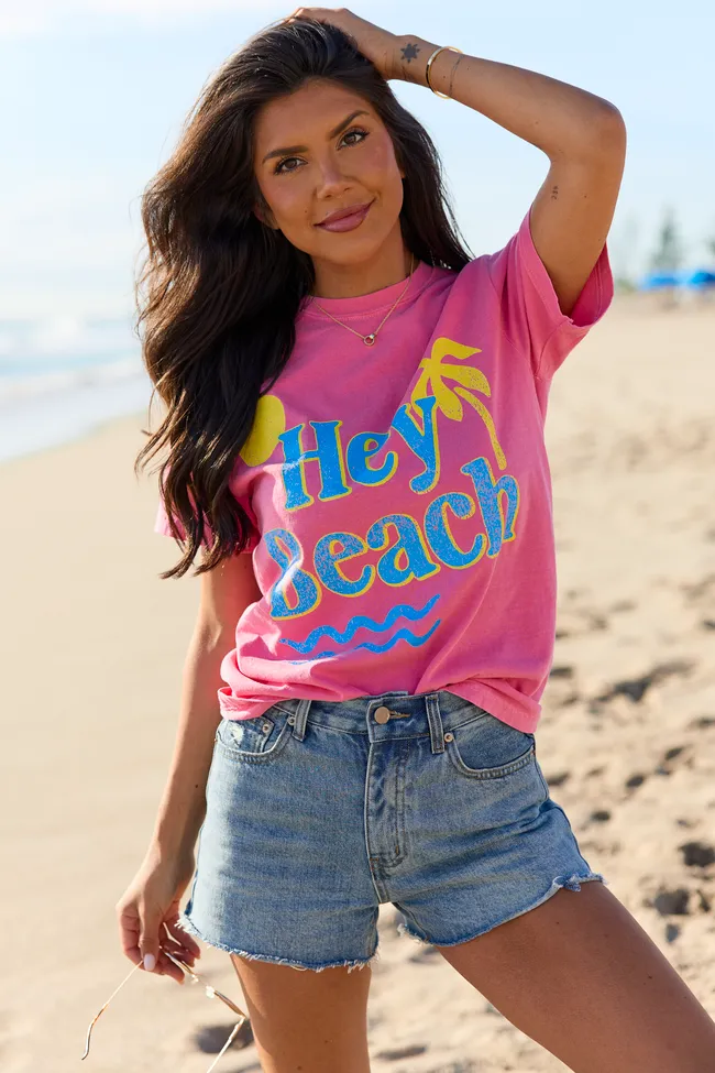 Hey Beach Pink Comfort Colors Graphic Tee sold by Pink Lily product image thumbnail 5