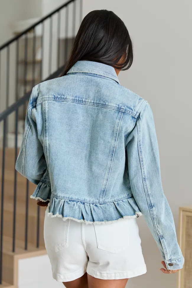 Eden Light Wash Ruffled Hem Denim Jacket sold by Pink Lily product image thumbnail 5