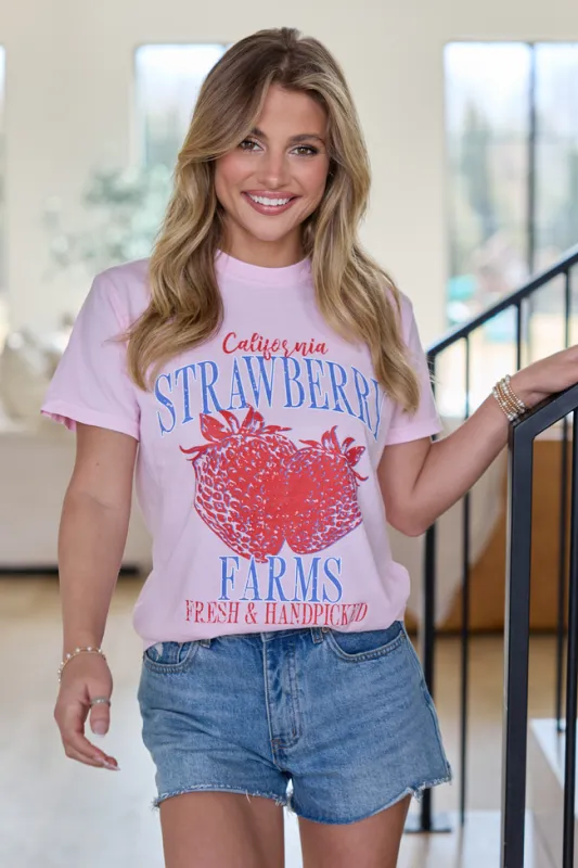 California Strawberry Farms Light Pink Graphic Tee made by Pink Lily