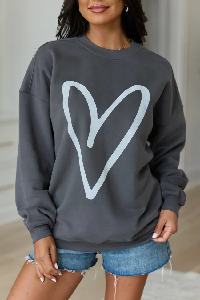 Heart Sketch Dark Grey Graphic Sweatshirt sold by Pink Lily product image thumbnail 2
