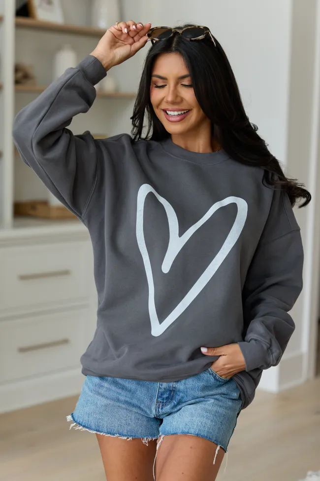 Heart Sketch Dark Grey Graphic Sweatshirt sold by Pink Lily