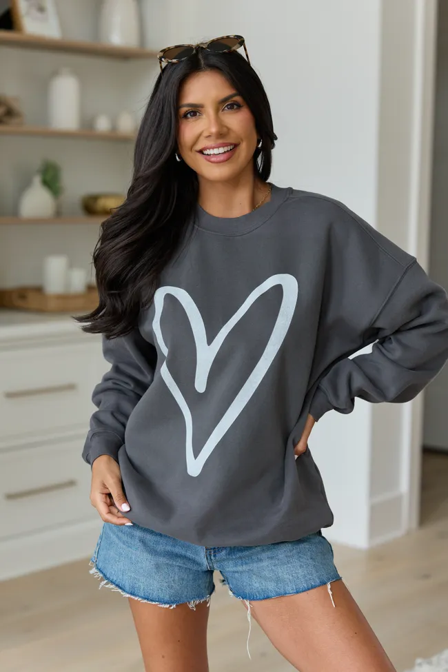 Heart Sketch Dark Grey Graphic Sweatshirt sold by Pink Lily product image thumbnail 4