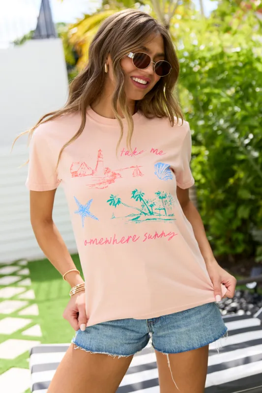 Take Me Somewhere Sunny Orange Graphic Tee sold by Pink Lily