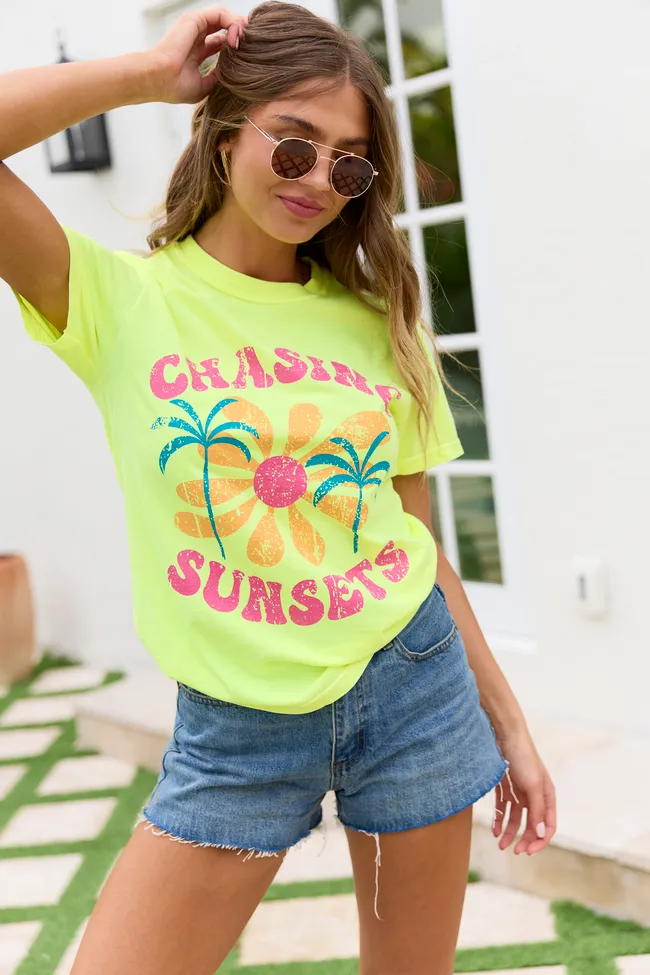Chasing Sunsets Neon Yellow Graphic Tee sold by Pink Lily product image thumbnail 2