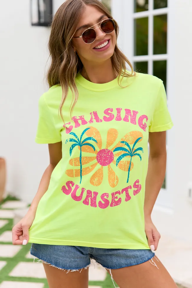 Chasing Sunsets Neon Yellow Graphic Tee sold by Pink Lily