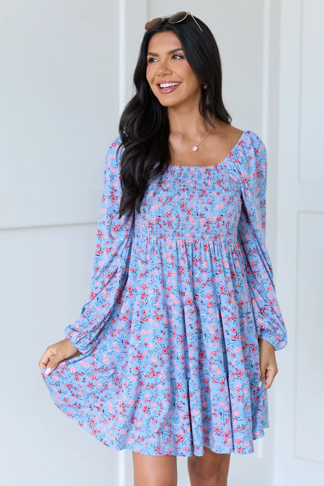 Gloria Blue Floral Dress sold by Pink Lily