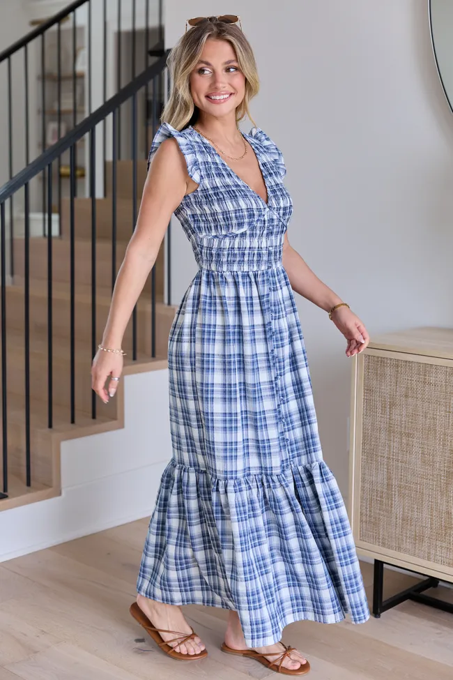 Ruth Blue Plaid Maxi Dress SALE sold by Pink Lily product image thumbnail 3