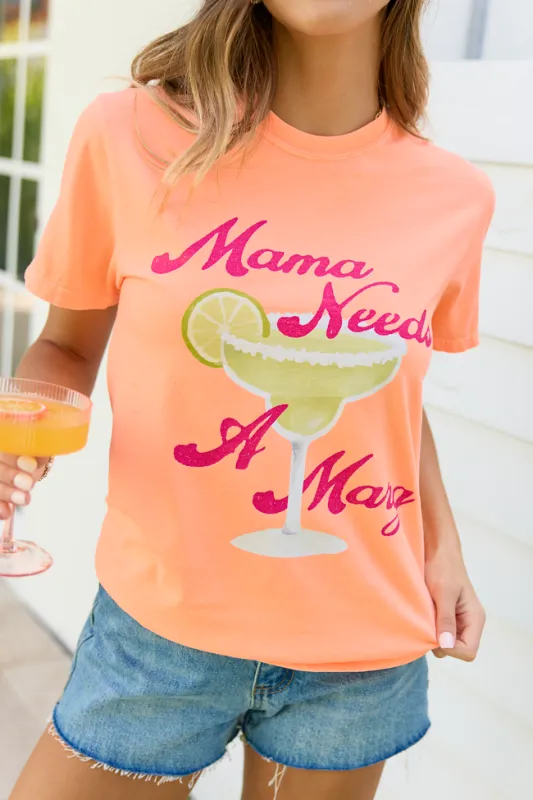Mama Needs A Marg Neon Orange Graphic Tee made by Pink Lily