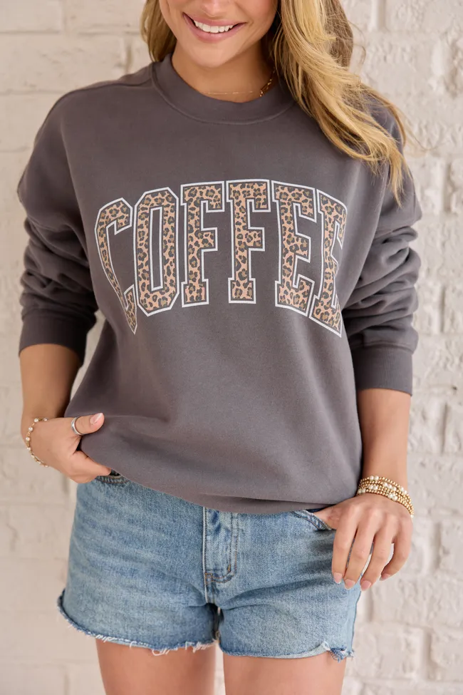 Coffee Leopard Print Dark Grey Graphic Sweatshirt sold by Pink Lily product image thumbnail 2