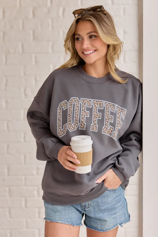 Coffee Leopard Print Dark Grey Graphic Sweatshirt sold by Pink Lily product image thumbnail 3