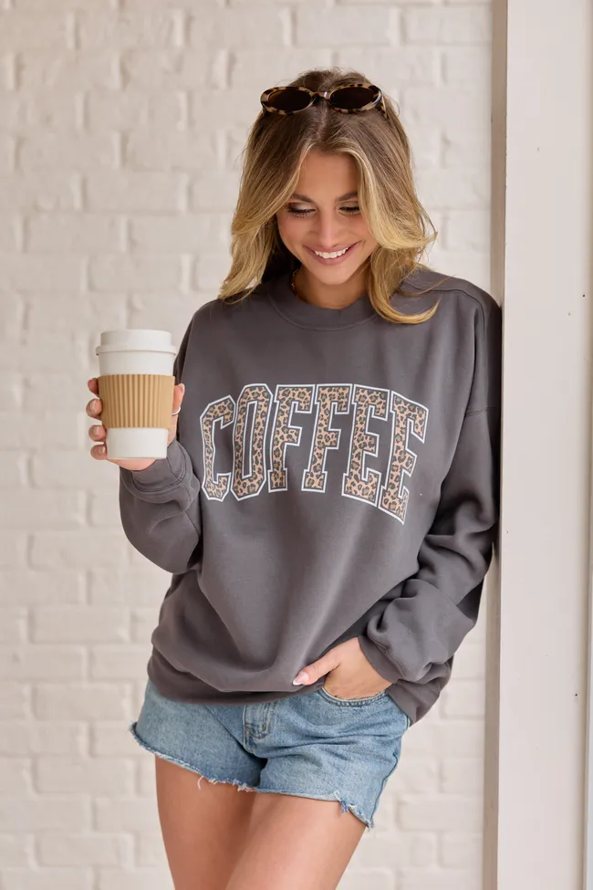Coffee Leopard Print Dark Grey Graphic Sweatshirt sold by Pink Lily product image thumbnail 4