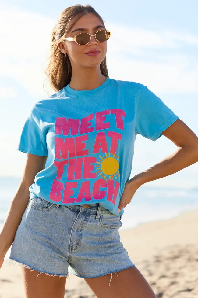 Meet Me At The Beach Blue Comfort Colors Graphic Tee sold by Pink Lily
