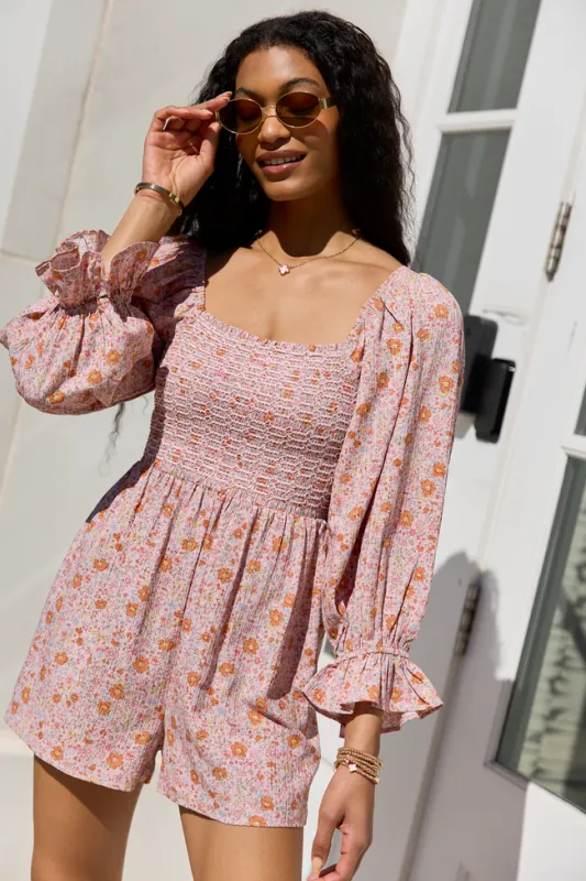 Millie Pink Floral Smocked Top Romper made by Pink Lily