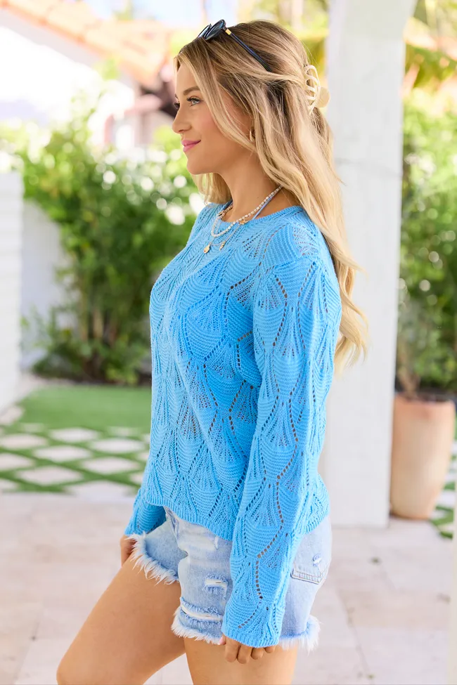 Talissia Blue Open Knit Crewneck Sweater sold by Pink Lily product image thumbnail 4