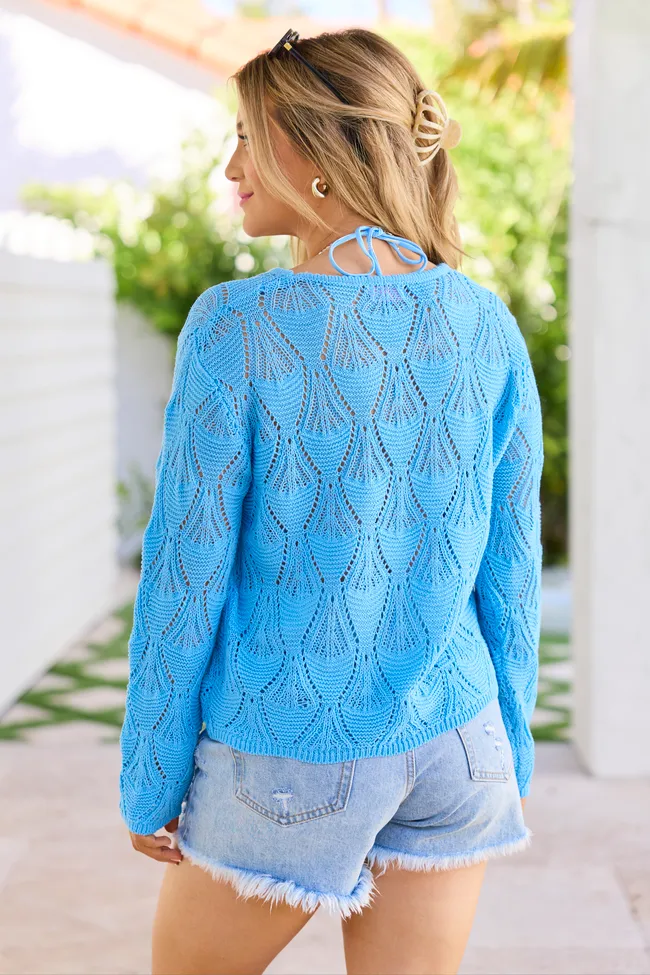 Talissia Blue Open Knit Crewneck Sweater sold by Pink Lily product image thumbnail 5