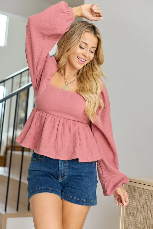 Liora Mauve Tie Back Peplum Top sold by Pink Lily