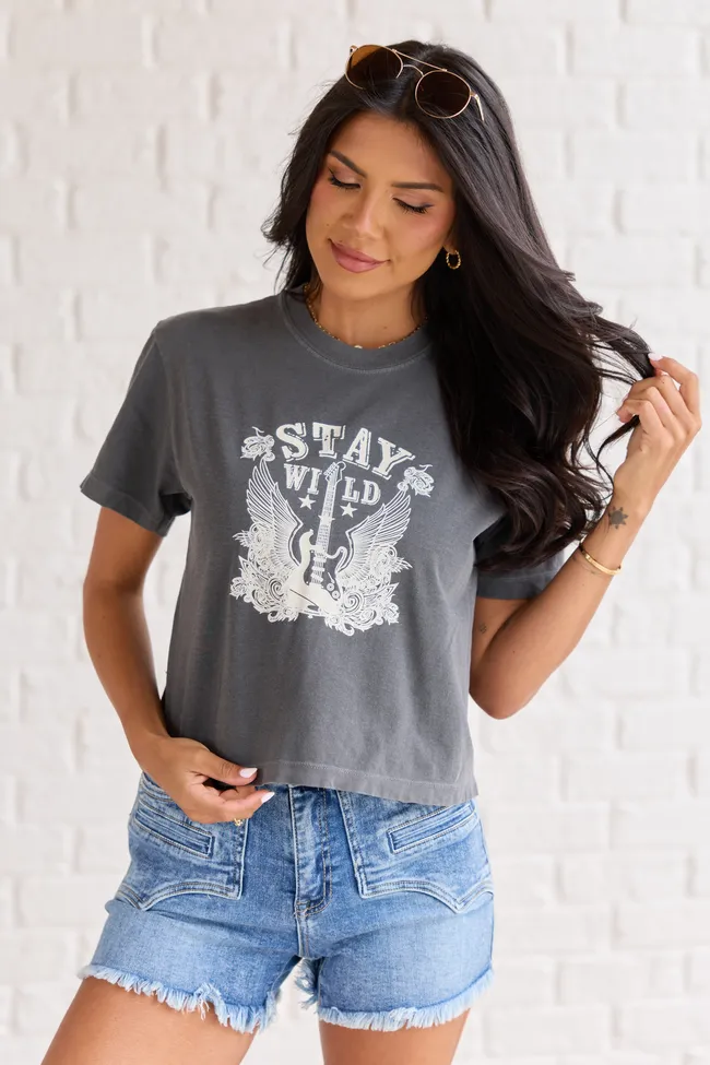 Stay Wild Dark Grey Boxy Graphic Tee sold by Pink Lily product image thumbnail 3