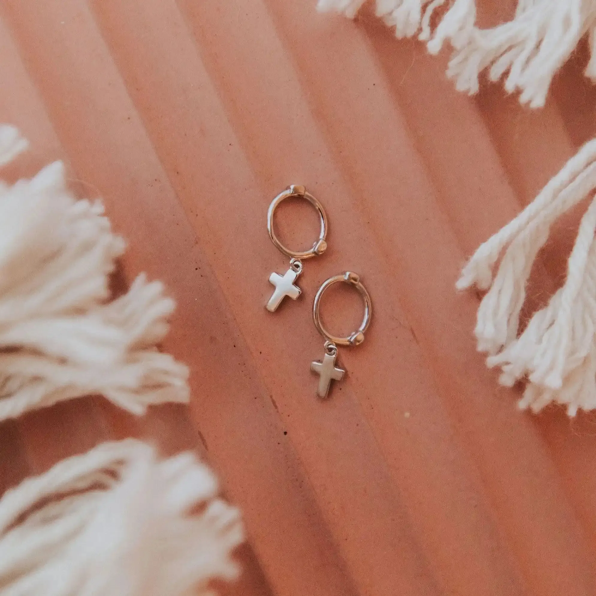 Cross Hoop Earrings sold by Pink Lily