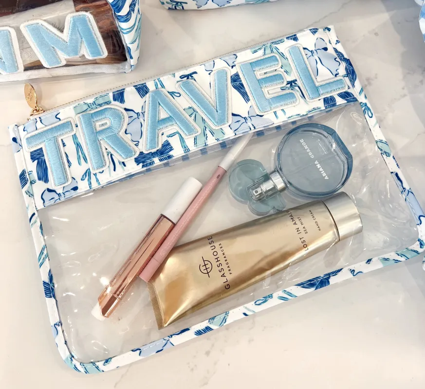 KenzKustomz Blue Bow Clear Pouch - Travel made by Pink Lily