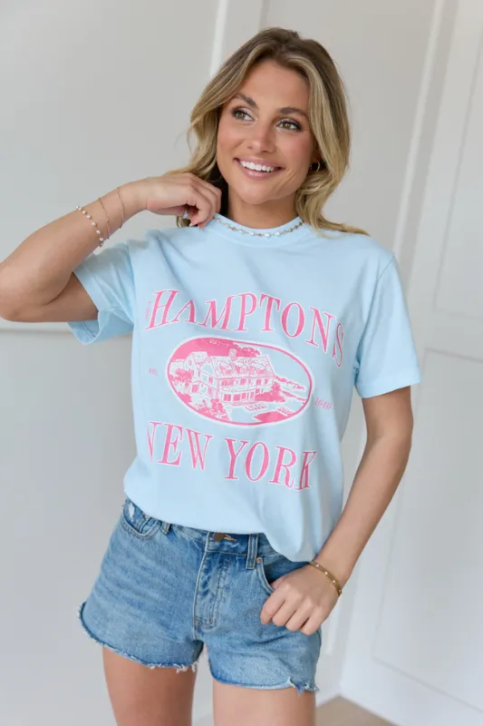 Hamptons Light Blue Graphic Tee sold by Pink Lily