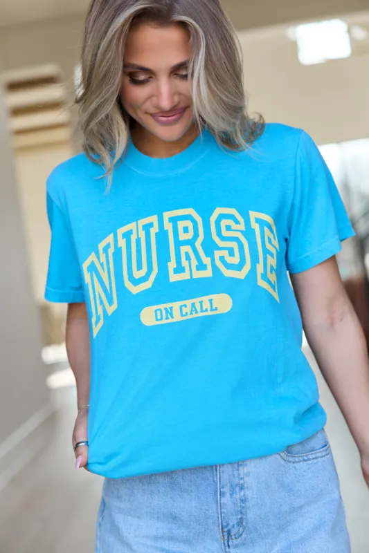 Nurse On Call Blue Graphic Tee made by Pink Lily
