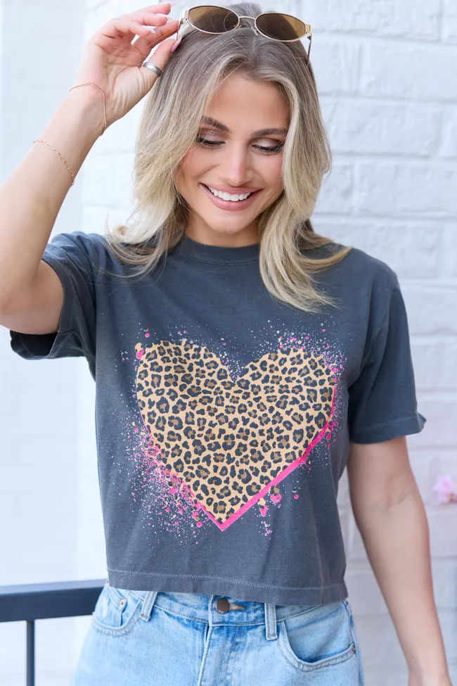 Leopard Heart Dark Grey Boxy Graphic Tee sold by Pink Lily product image thumbnail 3