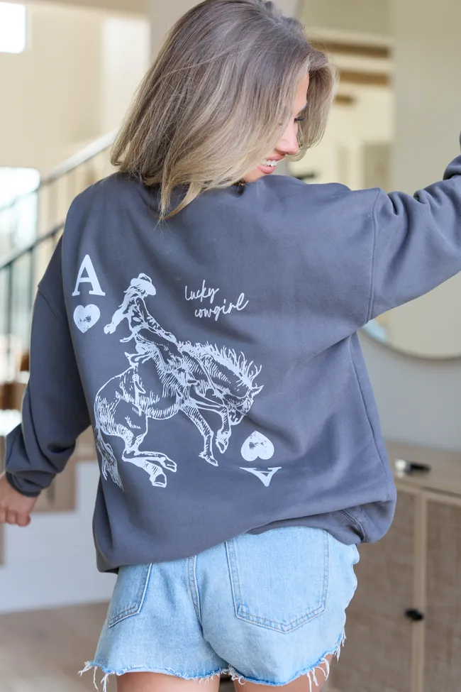 Lucky Cowgirl Dark Grey Graphic Sweatshirt sold by Pink Lily product image thumbnail 4