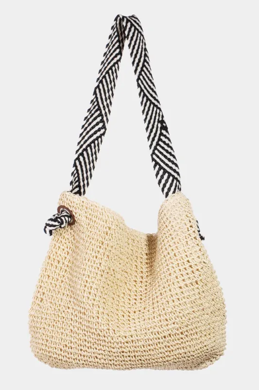 Striped Strap Straw Braid Bag made by Pink Lily