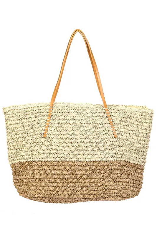 Straw Braided Beach Tote Bag - Bone sold by Pink Lily