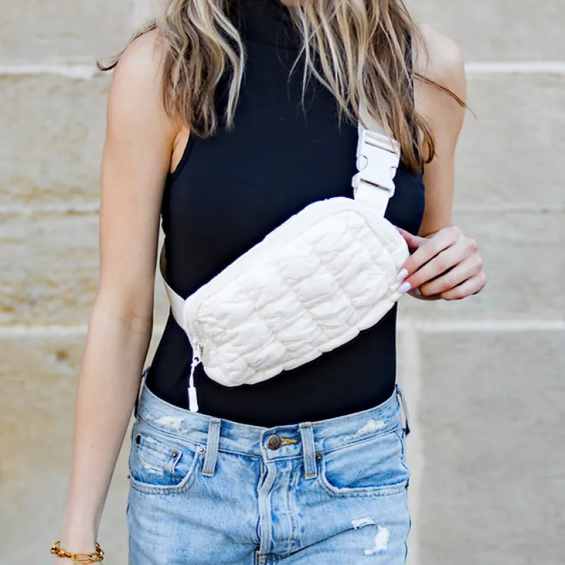 Anya Quilted Puffer Sling Crossbody Belt Bum Fanny Waist Bag sold by Pink Lily