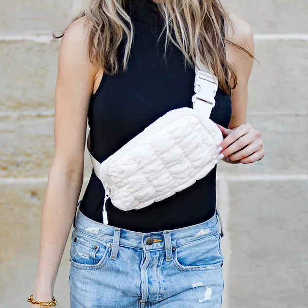 Anya Quilted Puffer Sling Crossbody Belt Bum Fanny Waist Bag sold by Pink Lily