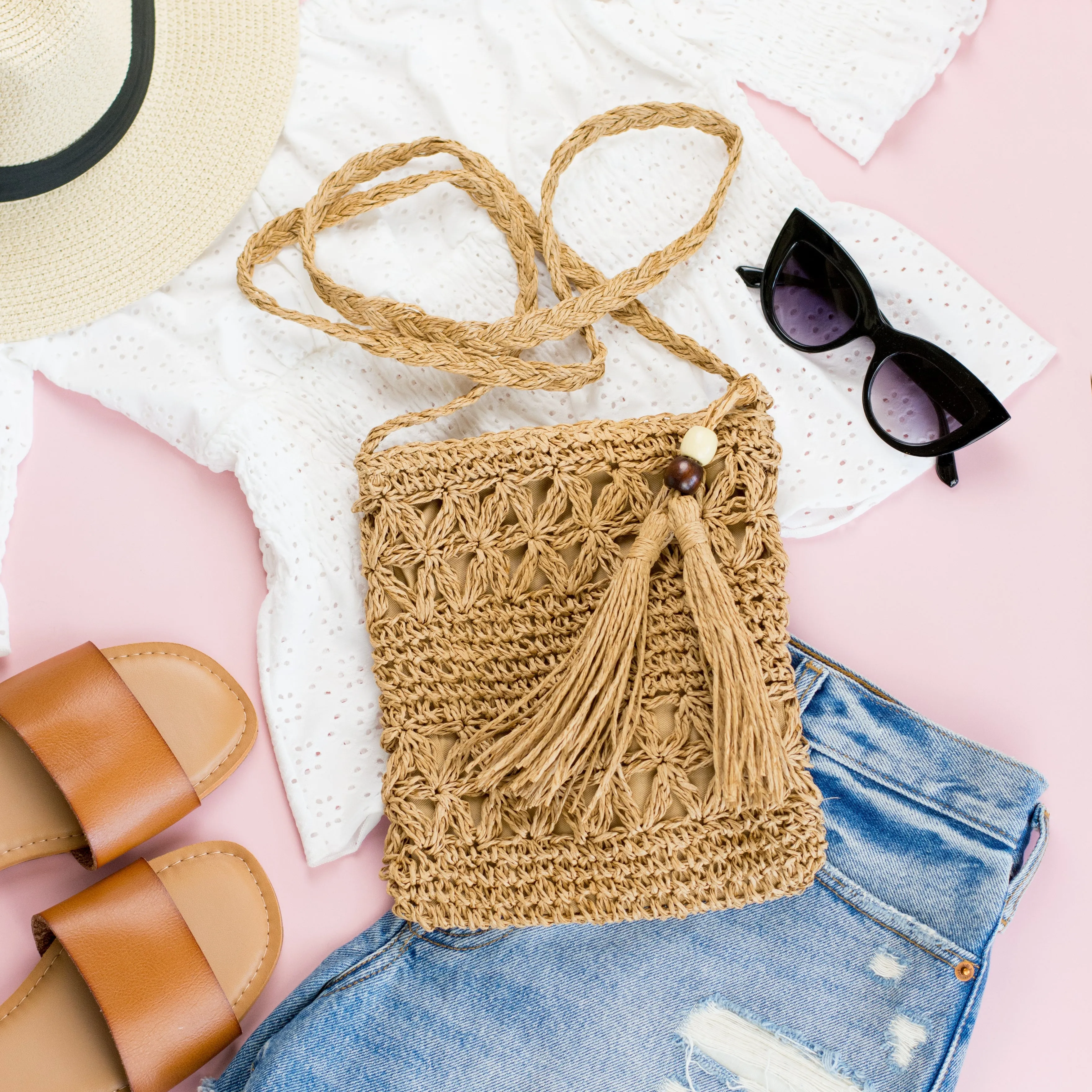 Woven Straw Tassel Accent Crossbody Bag sold by Pink Lily product image thumbnail 3