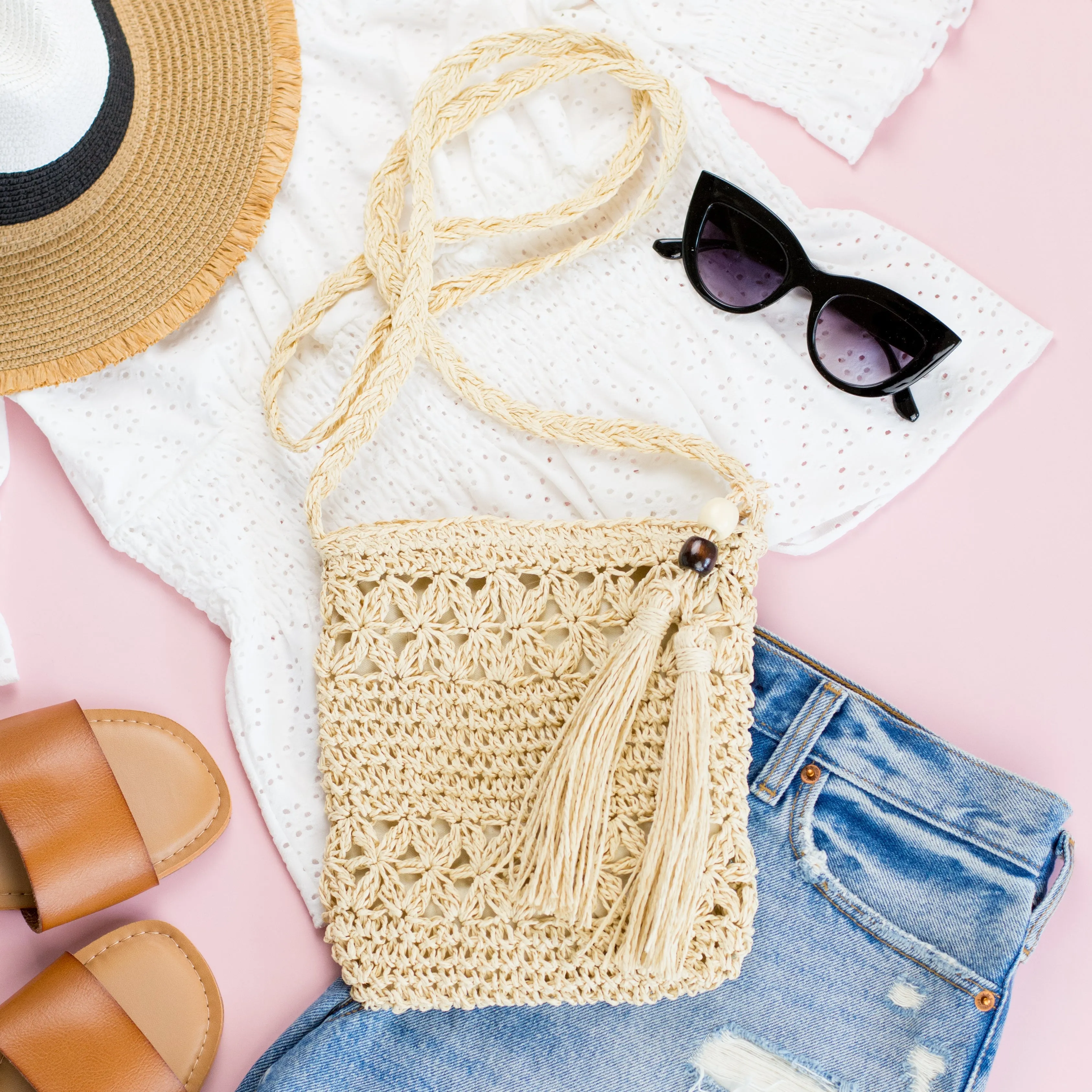 Woven Straw Tassel Accent Crossbody Bag sold by Pink Lily product image thumbnail 4