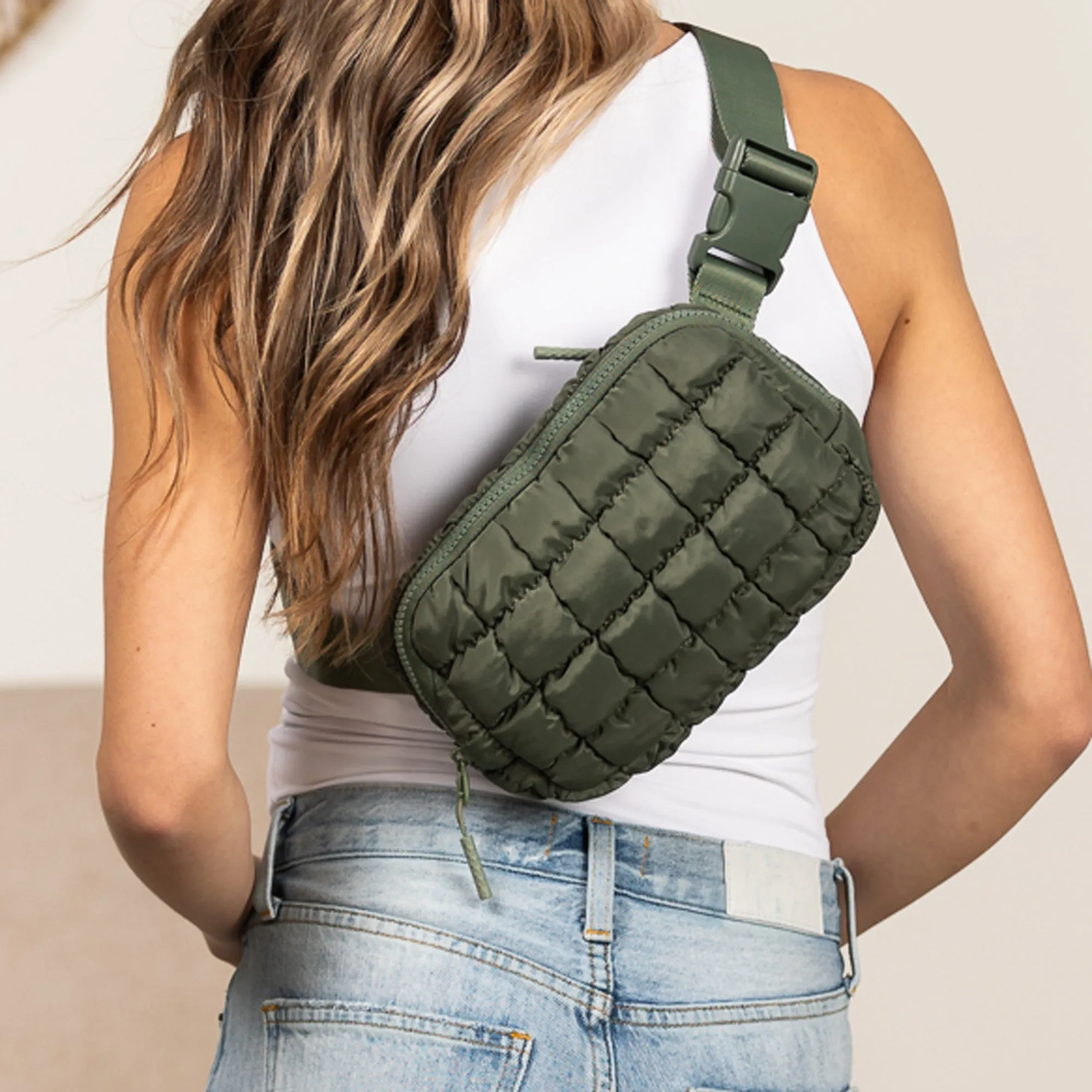 Evyn Quilted Puffer Sling Crossbody Belt Bum Fanny Waist Bag sold by Pink Lily product image thumbnail 4