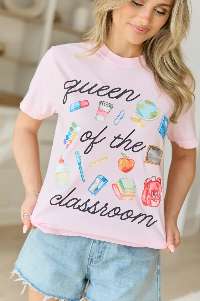 Queen Of The Classroom Watercolor Light Pink Graphic Tee sold by Pink Lily