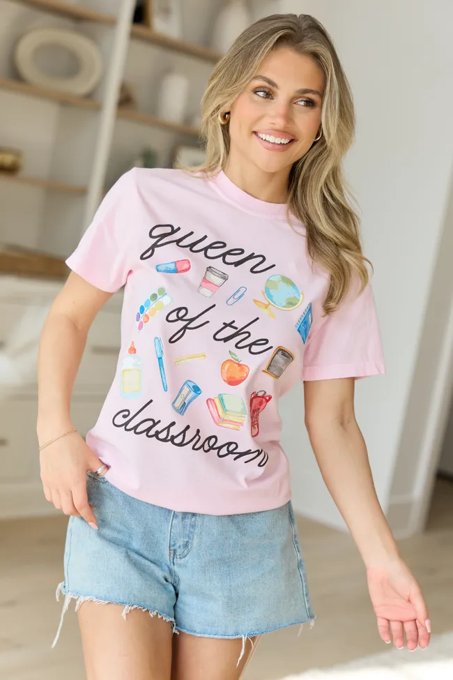 Queen Of The Classroom Watercolor Light Pink Graphic Tee sold by Pink Lily product image thumbnail 3