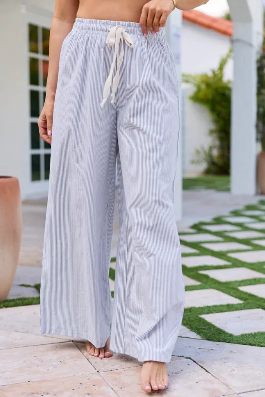 Mia White Black Pinstriped Pull-On Pants made by Pink Lily