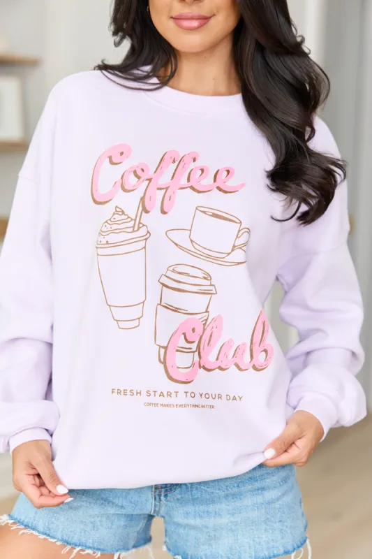 Coffee Club Purple Graphic Sweatshirt sold by Pink Lily