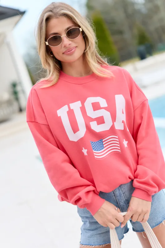 Athletic USA Flag Light Red Graphic Sweatshirt made by Pink Lily