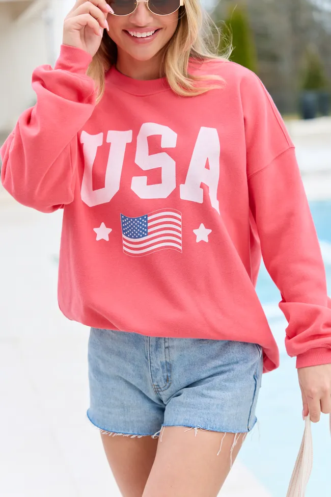 Athletic USA Flag Light Red Graphic Sweatshirt sold by Pink Lily product image thumbnail 3