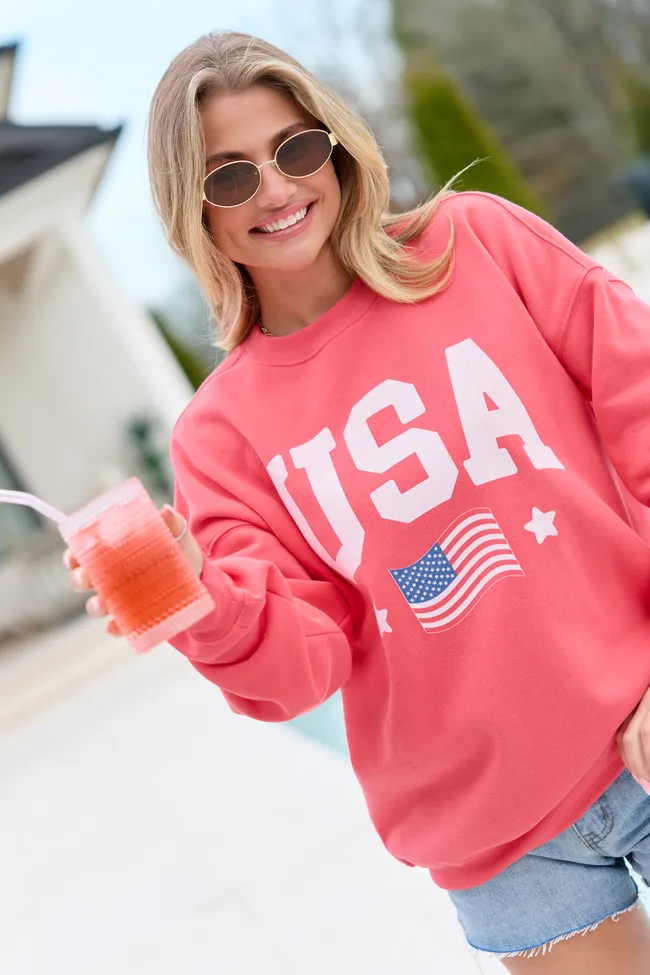 Athletic USA Flag Light Red Graphic Sweatshirt sold by Pink Lily product image thumbnail 4