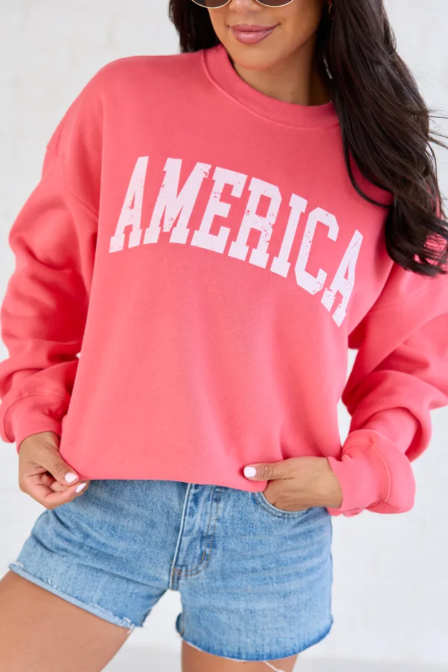 America Distressed Light Red Graphic Sweatshirt DOORBUSTER sold by Pink Lily product image thumbnail 2