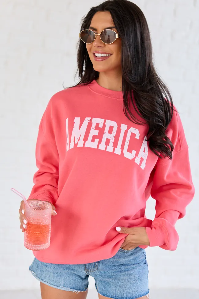 America Distressed Light Red Graphic Sweatshirt DOORBUSTER sold by Pink Lily product image thumbnail 3