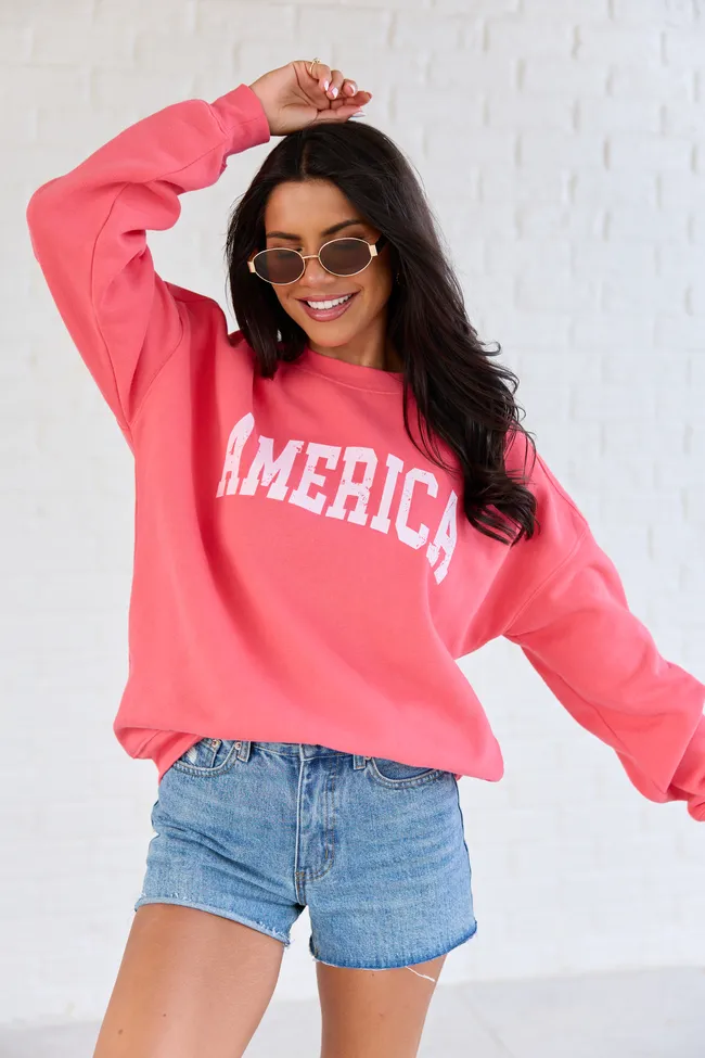 America Distressed Light Red Graphic Sweatshirt DOORBUSTER sold by Pink Lily product image thumbnail 4