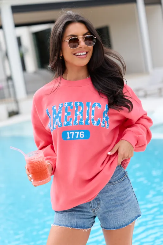 America Star 1776 Light Red Graphic Sweatshirt made by Pink Lily
