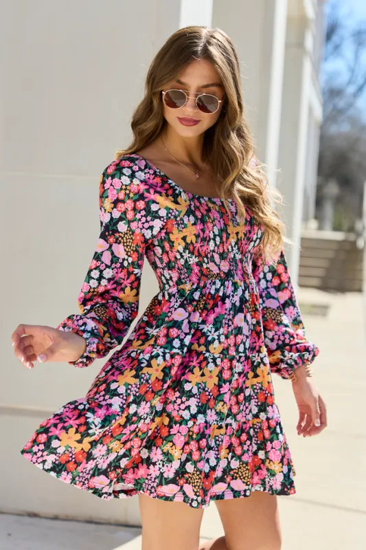 Gloria Black Floral Dress made by Pink Lily