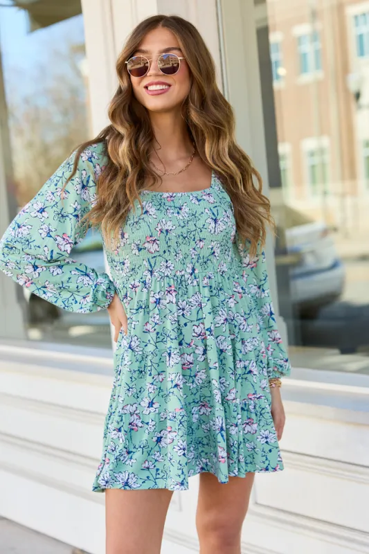 Gloria Green Floral Dress made by Pink Lily