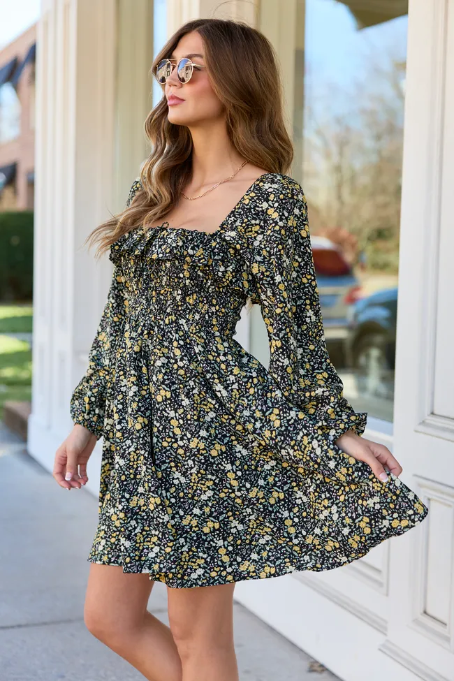 Sophia Black Floral Smocked Top Dress SALE sold by Pink Lily product image thumbnail 3